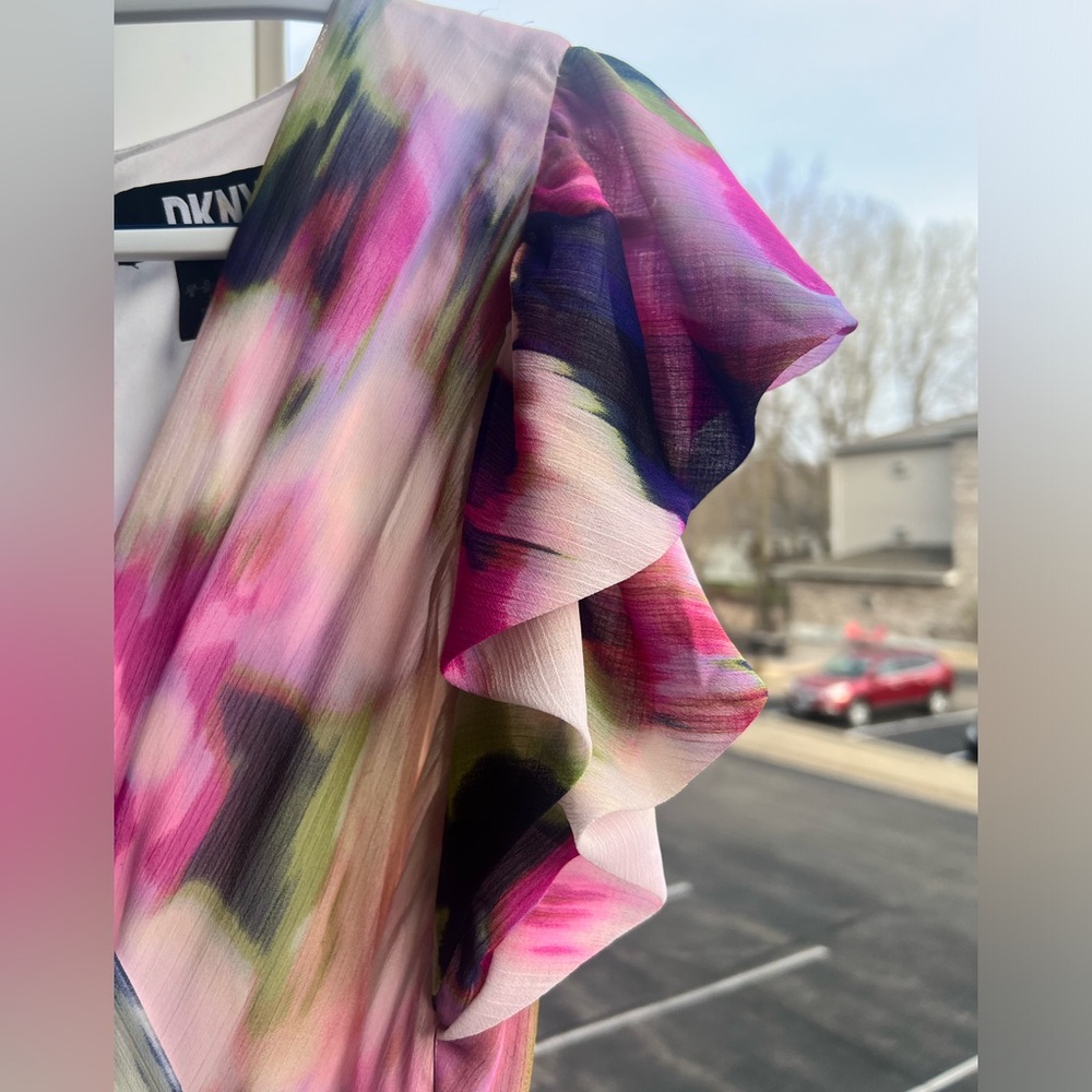 🆕🌸🪻🌿DKNY Watercolor Floral Light Casual Party Chic Summer Maxi Dress Size 8 - Picture 10 of 17